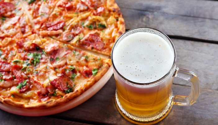 Pork Pizza with beer