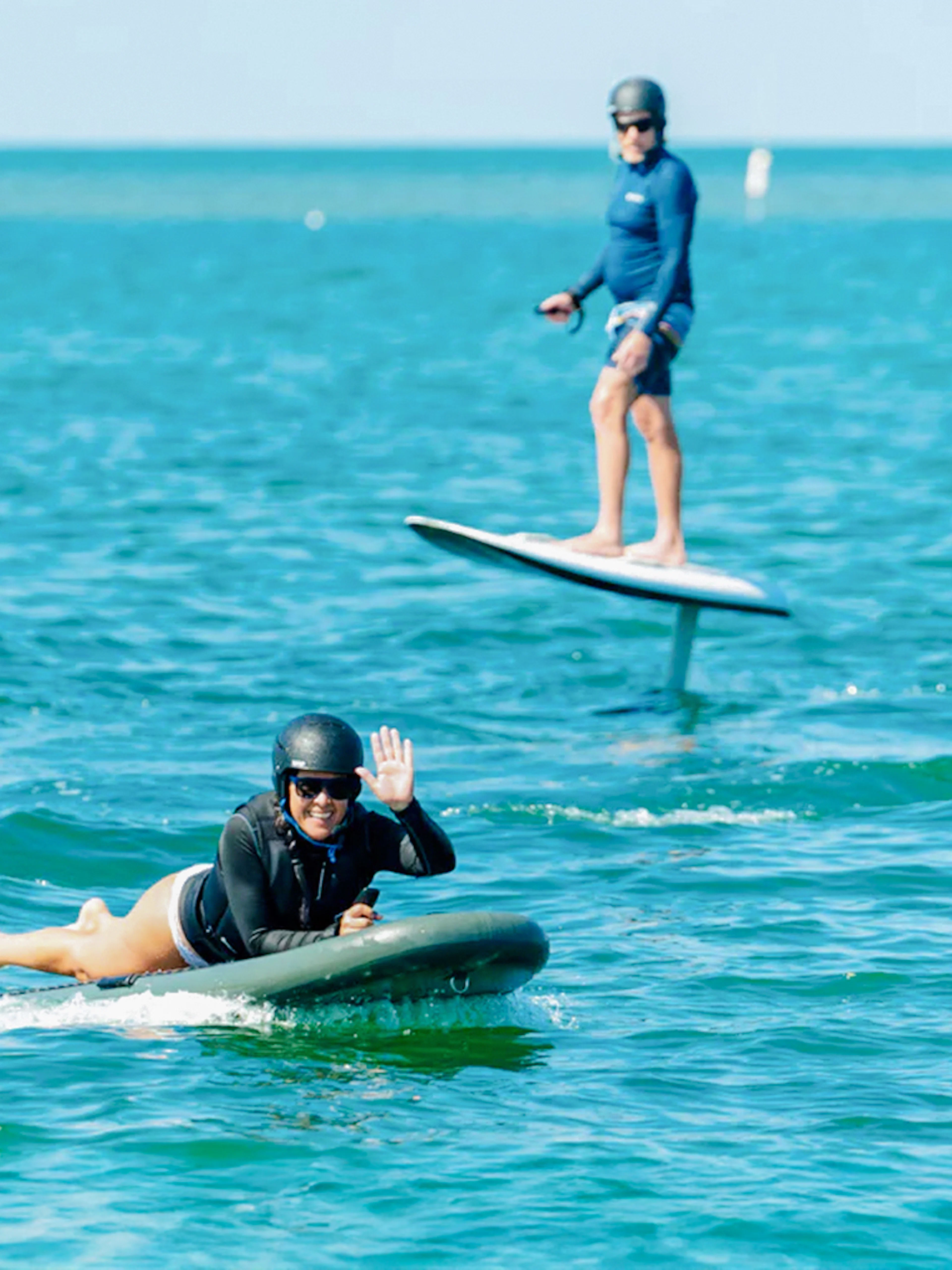 Wakeboarding and efoiling on the water in Dubai.