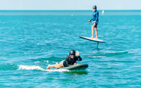 Wakeboarding and efoiling on the water in Dubai.