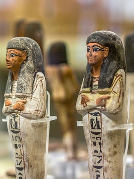 Ancient Egyptian figurines at National Museum of Egyptian Civilization, Cairo.
