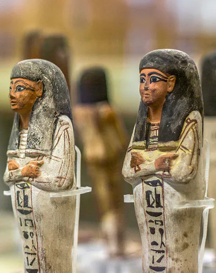 Ancient Egyptian figurines at National Museum of Egyptian Civilization, Cairo.