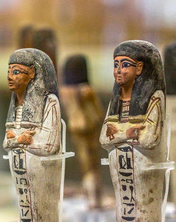 Ancient Egyptian figurines at National Museum of Egyptian Civilization, Cairo.