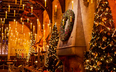 Great Hall decorated for Christmas at Hogwarts, The Making of Harry Potter Studio Tour, Tokyo.