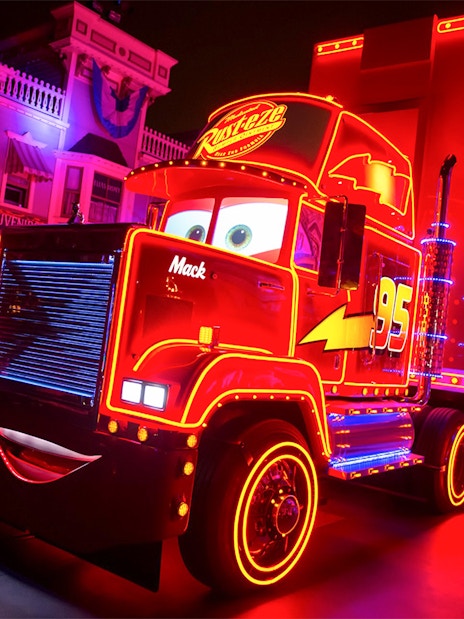 Mack the truck from Cars movie at Disneyland Adventure Park, California parade.
