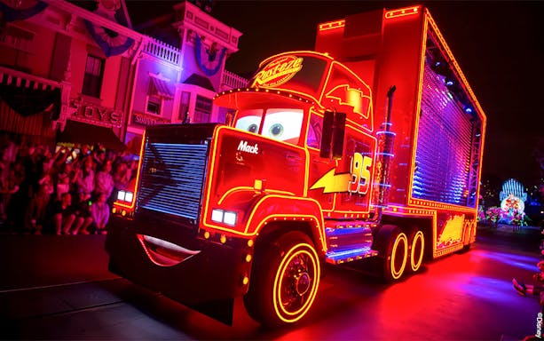 Mack the truck from Cars movie at Disneyland Adventure Park, California parade.