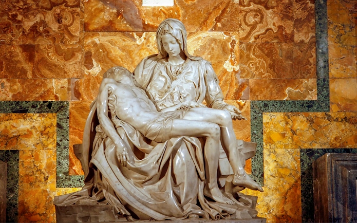 Michelangelo's Pieta sculpture in St. Peter's Basilica, Vatican City.
