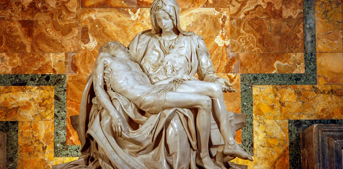 Michelangelo's Pieta sculpture in St. Peter's Basilica, Vatican City.