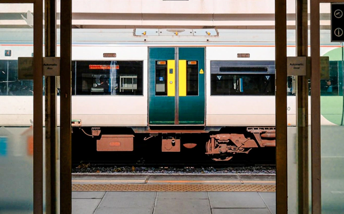 Train at London St Pancras International station platform.