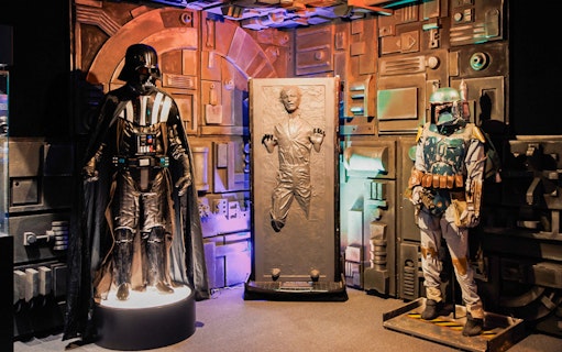Darth Vader and Boba Fett figures at Vienna: The Fans Strike Back Exhibition.