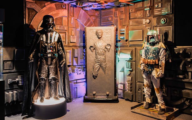 Exhibits of characters from Star Wars at The Fans Strike Back Exhibition