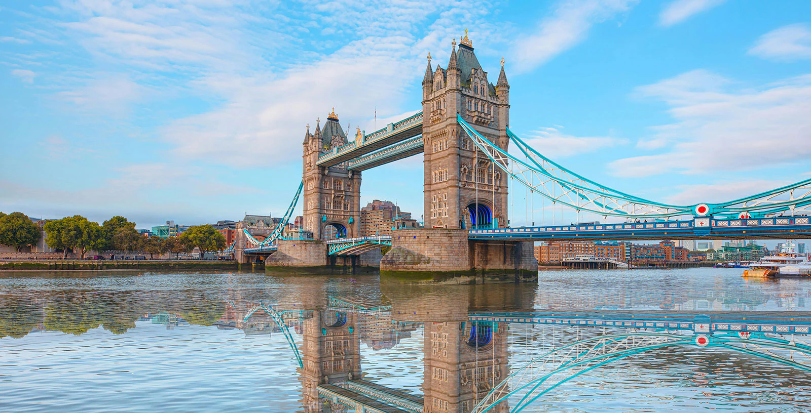 Tower Bridge spanning the Thames River in London.
