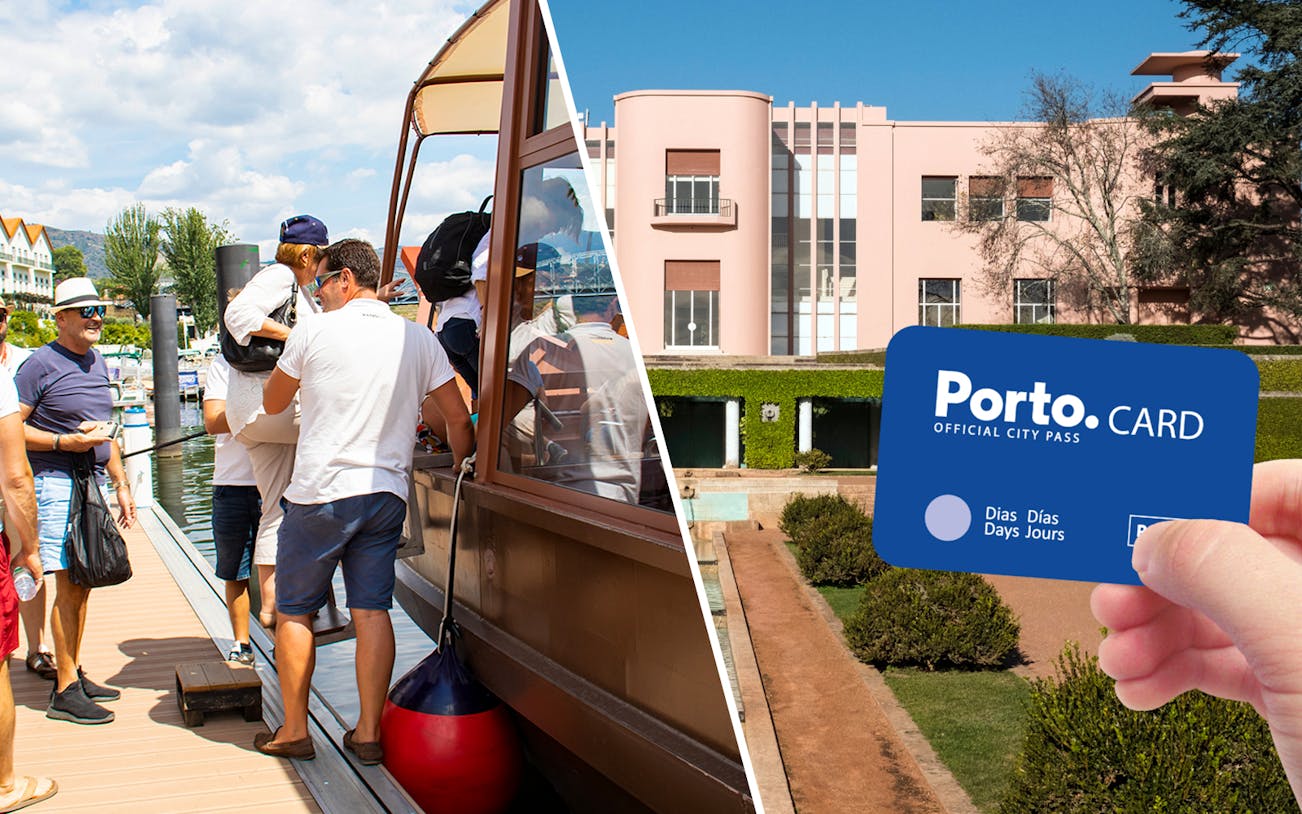 Tourists boarding a boat in Porto with a Porto.CARD for city attractions and transport.