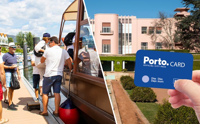 Tourists boarding a boat in Porto with a Porto.CARD for city attractions and transport.