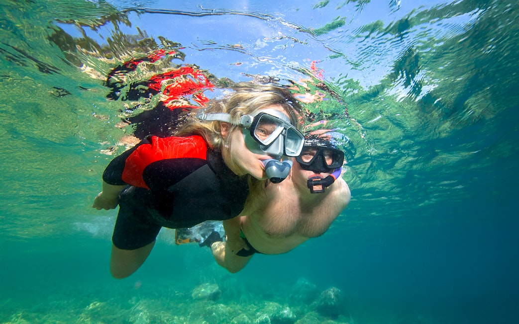 Snorkelers exploring underwater during Elaphiti Islands Cruise tour.