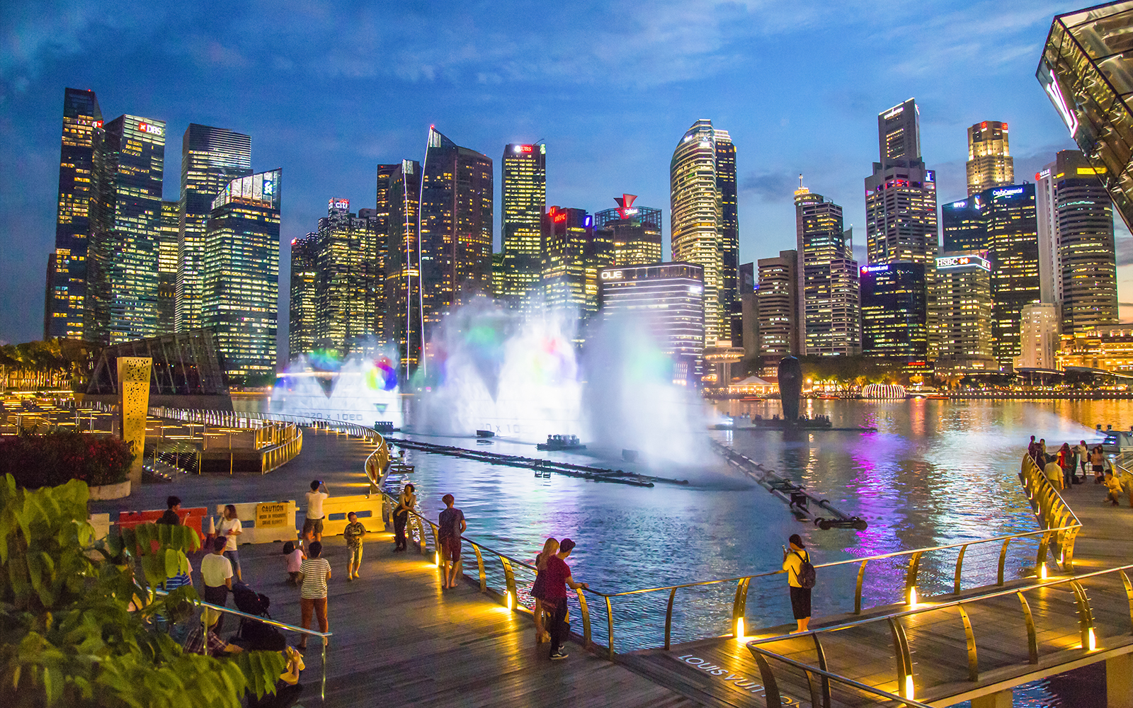Waterfront promenade with view of Marina Bay Sands, Singapore.