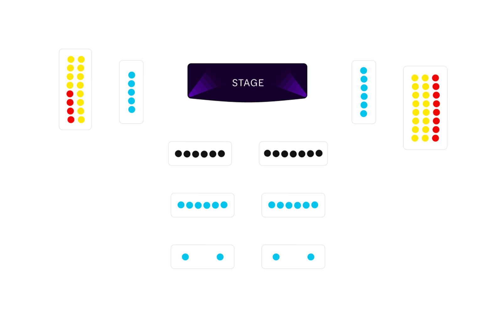 Las Setas Tablao Theatre seat map showing seating arrangement and sections.