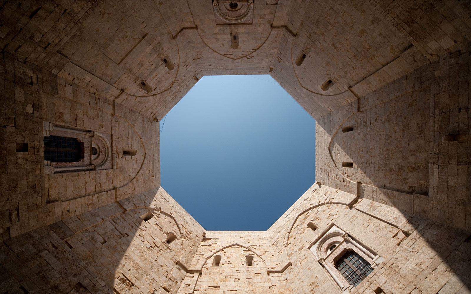 View of the octagonal courtyard ceiling at Castel del Monte, Andria.