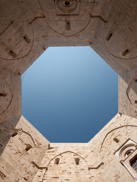 View of the octagonal courtyard ceiling at Castel del Monte, Andria.
