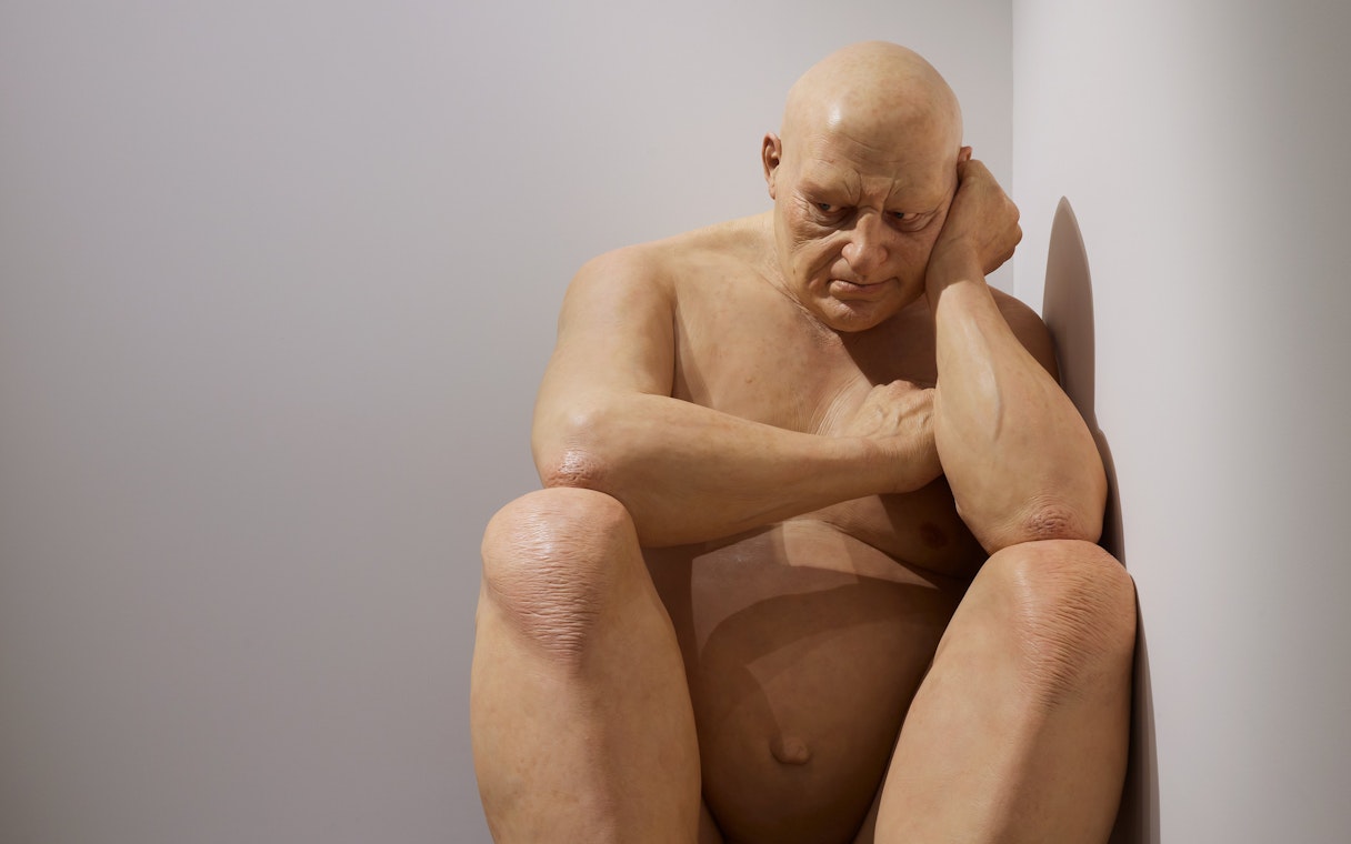Sculpture "Untitled (Big Man)" by Ron Mueck, Art Gallery of New South Wales, Sydney.