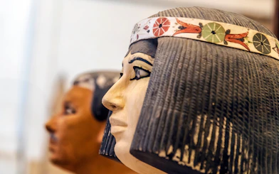 Rahotep and Nofret statues at the Egyptian Museum, Cairo.