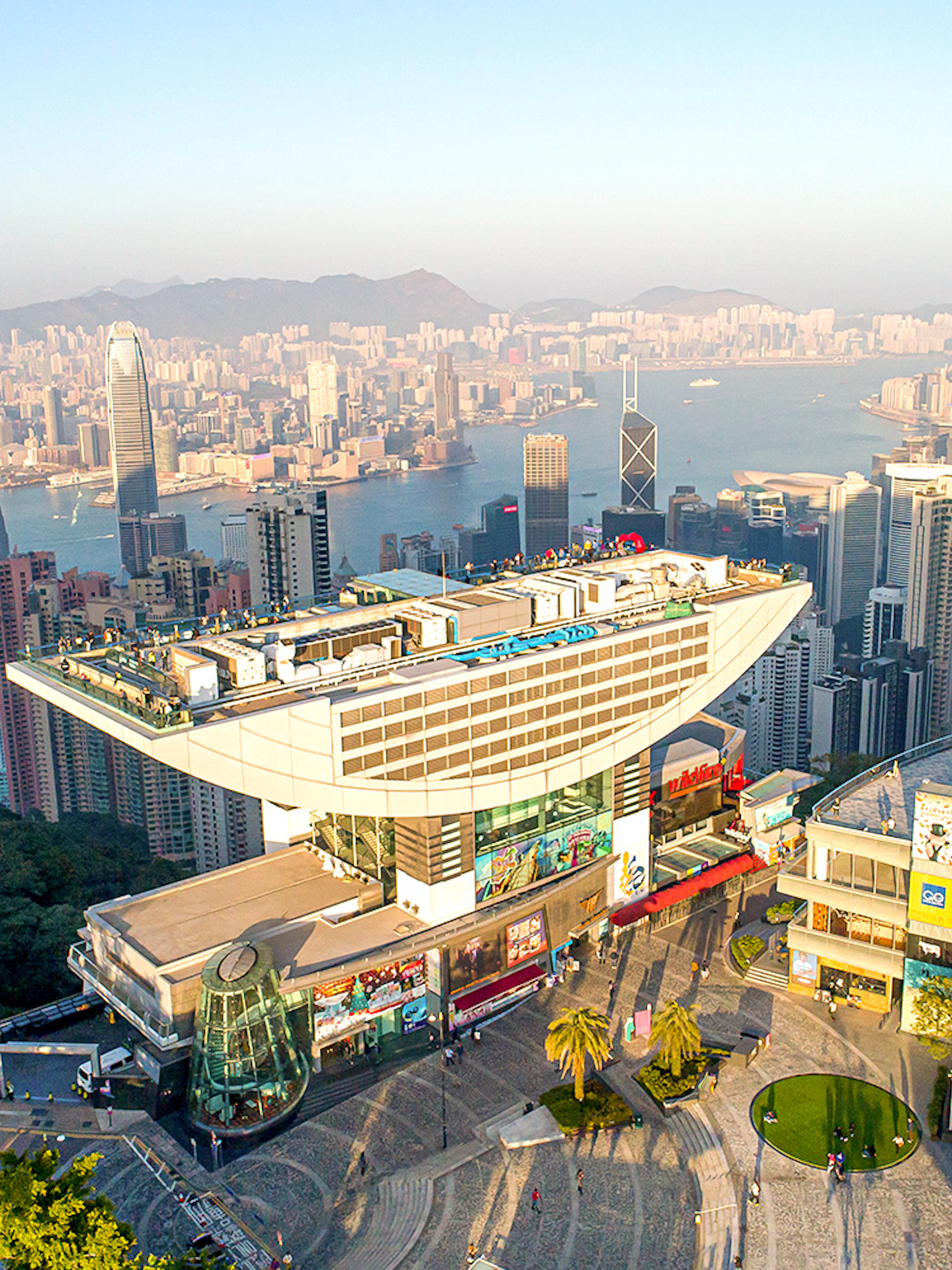 Sky Terrace 428 overlooking Hong Kong skyline and Victoria Harbour.