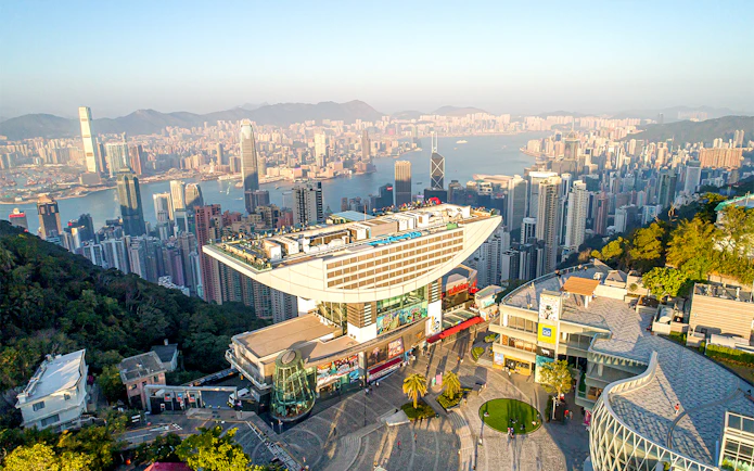 Sky Terrace 428 overlooking Hong Kong skyline and Victoria Harbour.