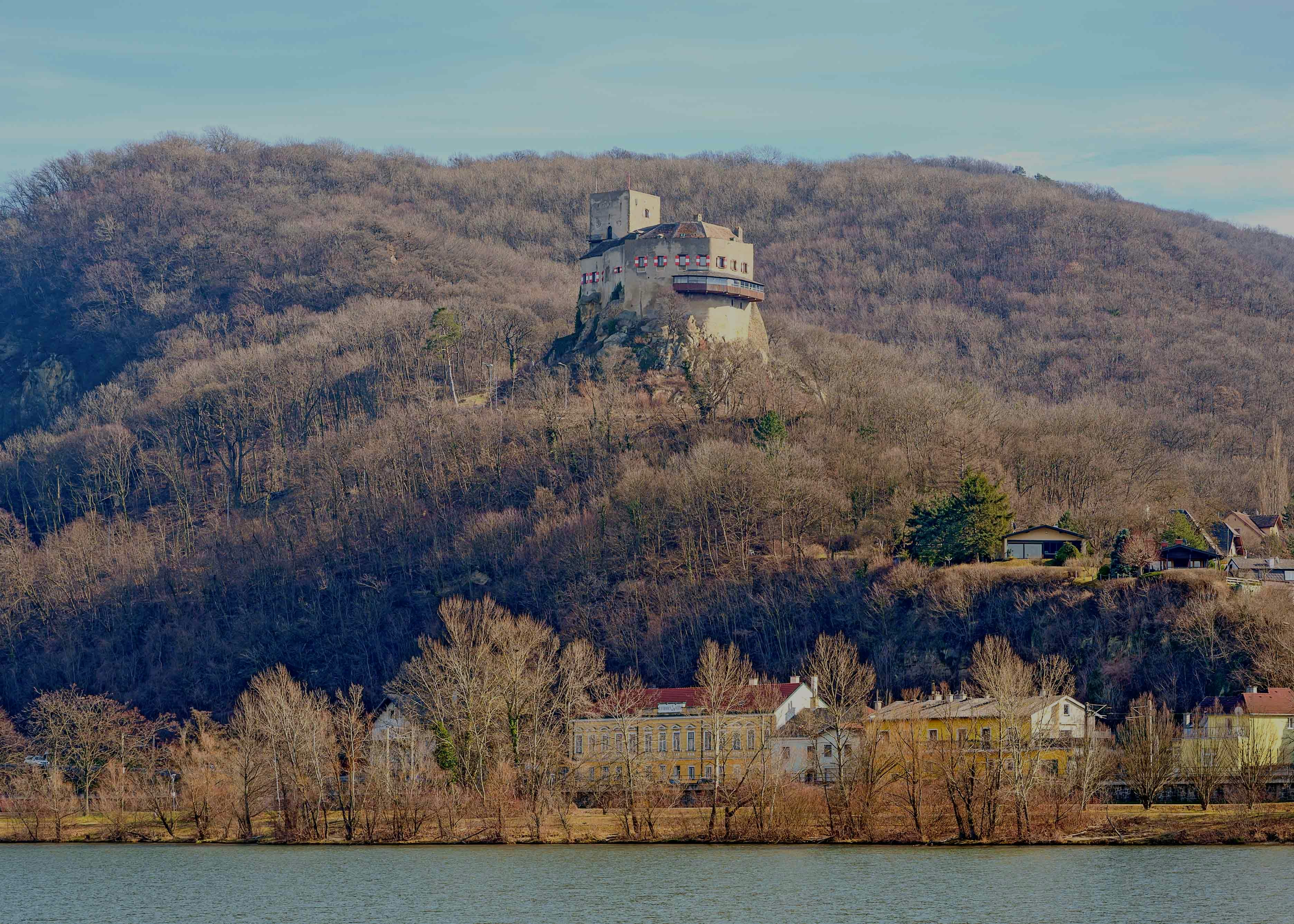 Greifenstein Castle in Germany with twin towers and surrounding forest.