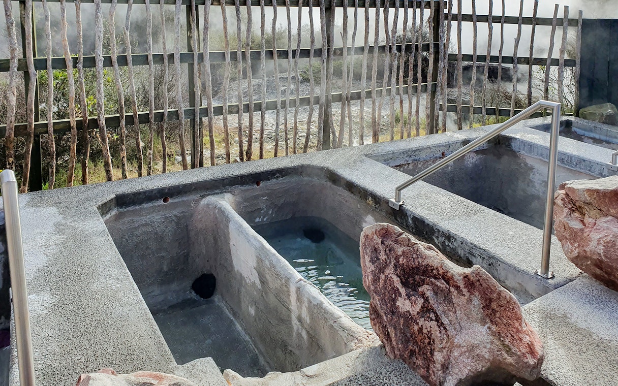 Geothermal hot pools at Whakarewarewa Living Maori Village, New Zealand.