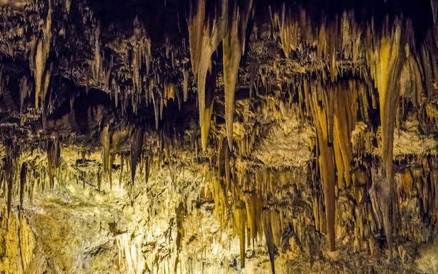 Stalactites in Drogarati Caves, Kefalonia Island, Greece.