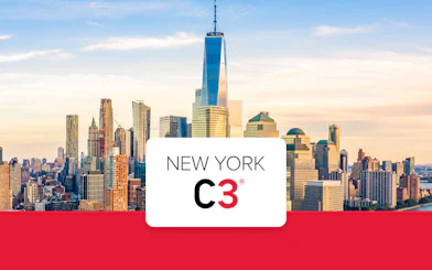 New York City skyline with One World Trade Center, promoting CityPASS C3 attractions.