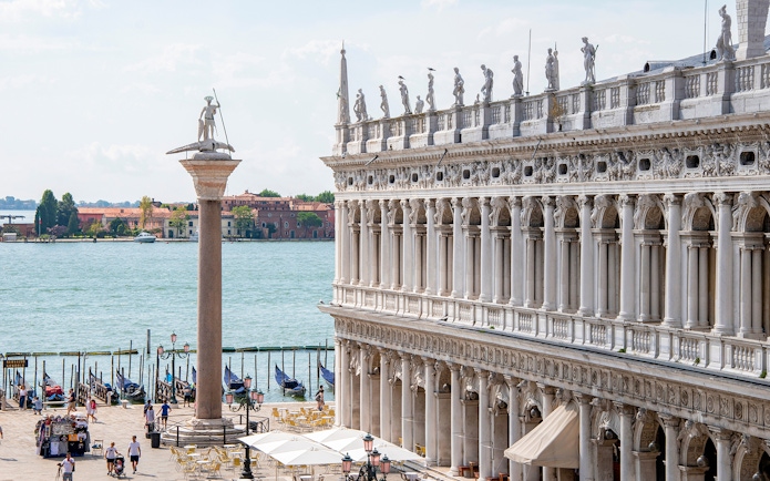 Venice Doge's Palace and San Marco column near the Grand Canal.