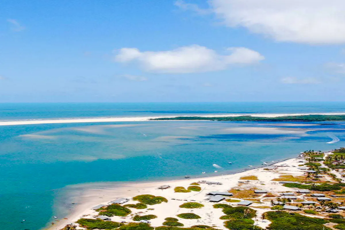 Aerial view of Atins beach with lagoons and coastline, part of the 4x4 tour from Sao Paulo.
