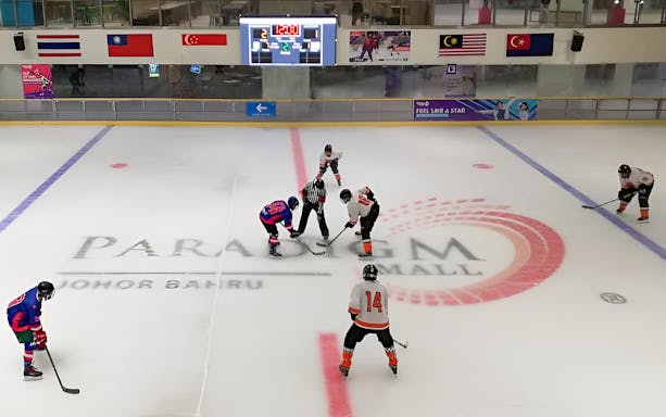 Ice hockey match at Blue Ice Snow Park, Paradigm Mall Johor Bahru.