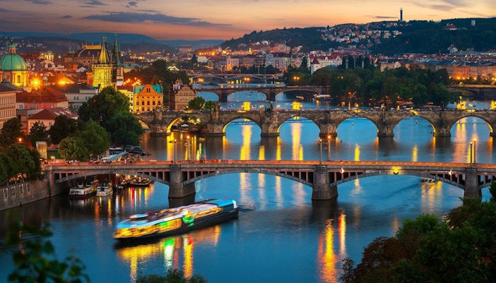 prague cityscape at night with illuminated buildings