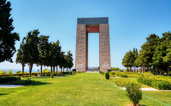 Gallipoli Peninsula Martyrs' Memorial with surrounding greenery, part of the day tour from Istanbul.