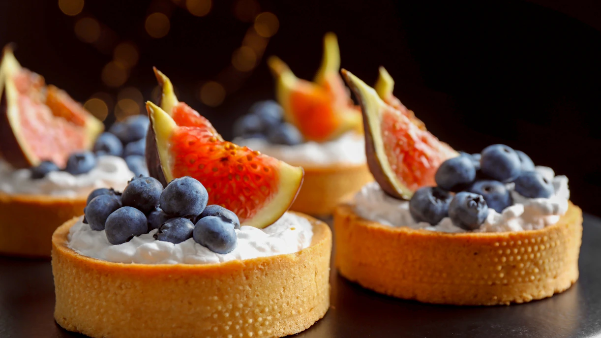 Fig and blueberry tarts at Jacquemart André Museum café.