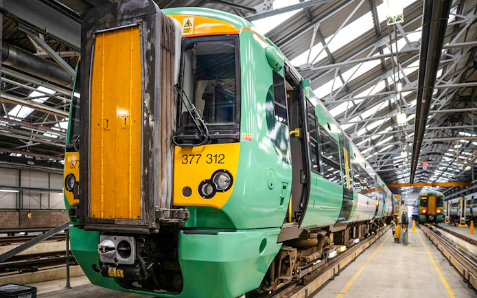 Train at maintenance depot for London St Pancras International service.