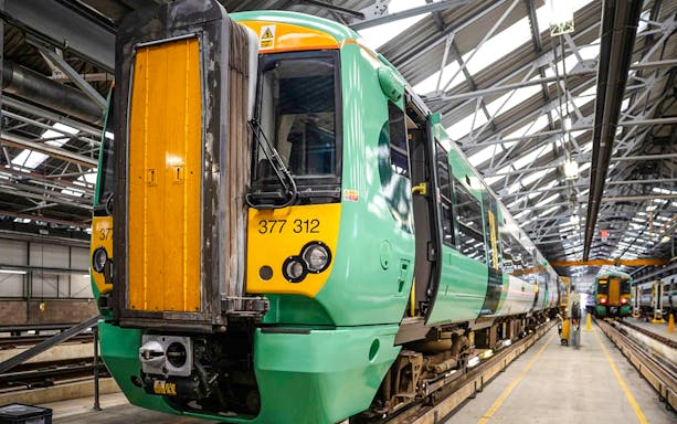 Train at maintenance depot for London St Pancras International service.