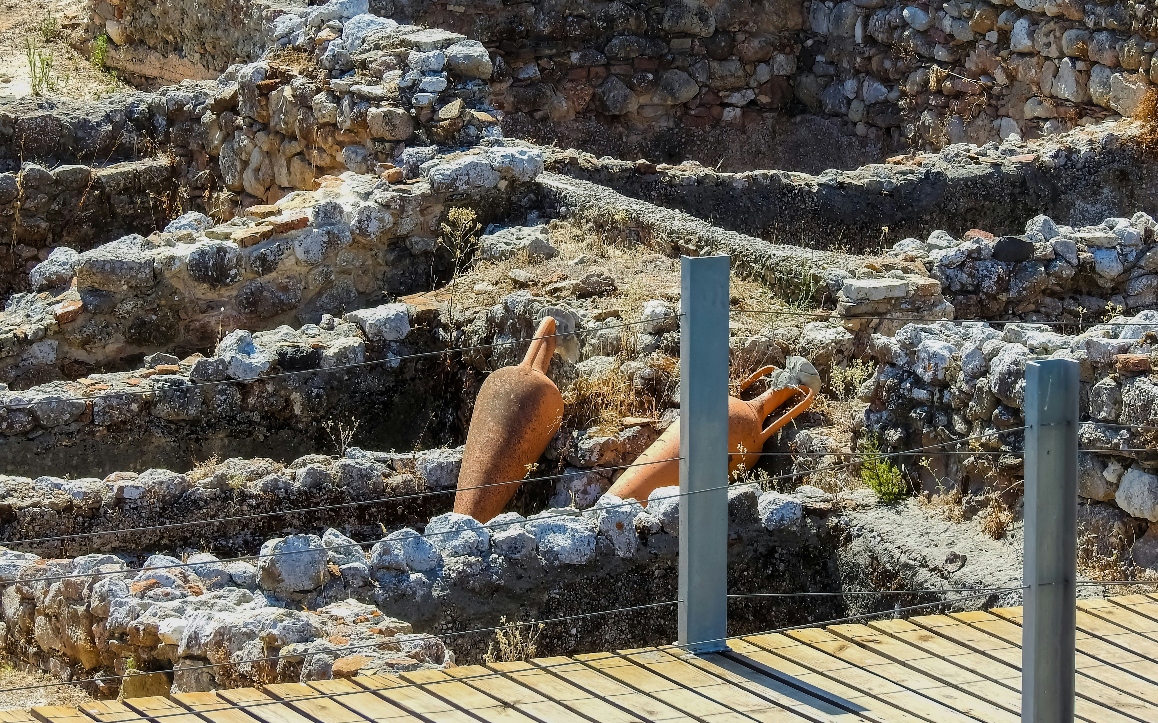 Roman artifacts in stone ruins near Stonehenge.