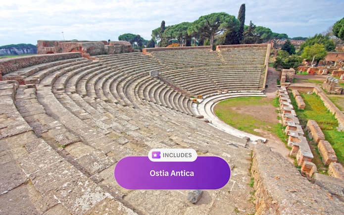 Ancient Roman amphitheater ruins at Ostia Antica, Italy.