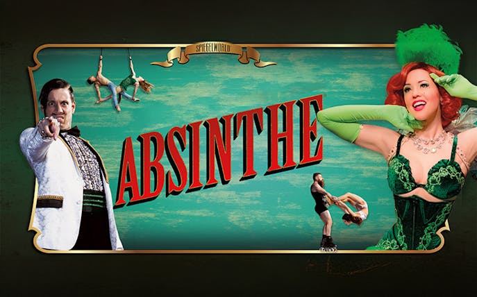 Absinthe show poster with performers in acrobatic poses.