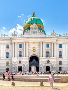 Hofburg Palace entrance with visitors, Vienna, near Sisi Museum.
