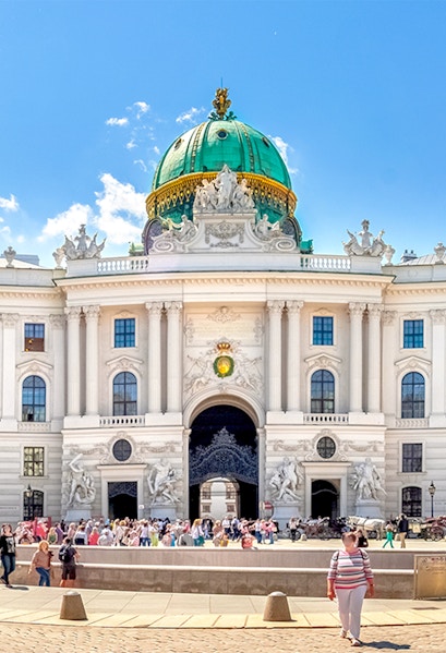 Hofburg Palace entrance with visitors, Vienna, near Sisi Museum.