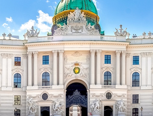 Hofburg Palace entrance with visitors, Vienna, near Sisi Museum.