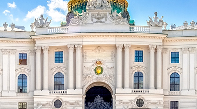 Hofburg Palace entrance with visitors, Vienna, near Sisi Museum.