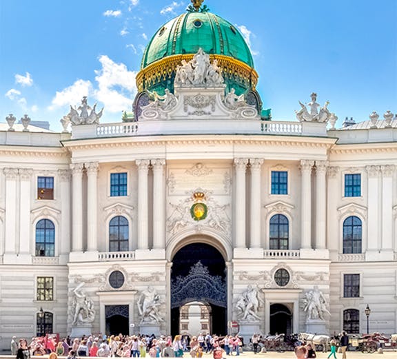 Hofburg Palace entrance with visitors, Vienna, near Sisi Museum.