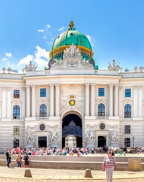 Hofburg Palace entrance with visitors, Vienna, near Sisi Museum.
