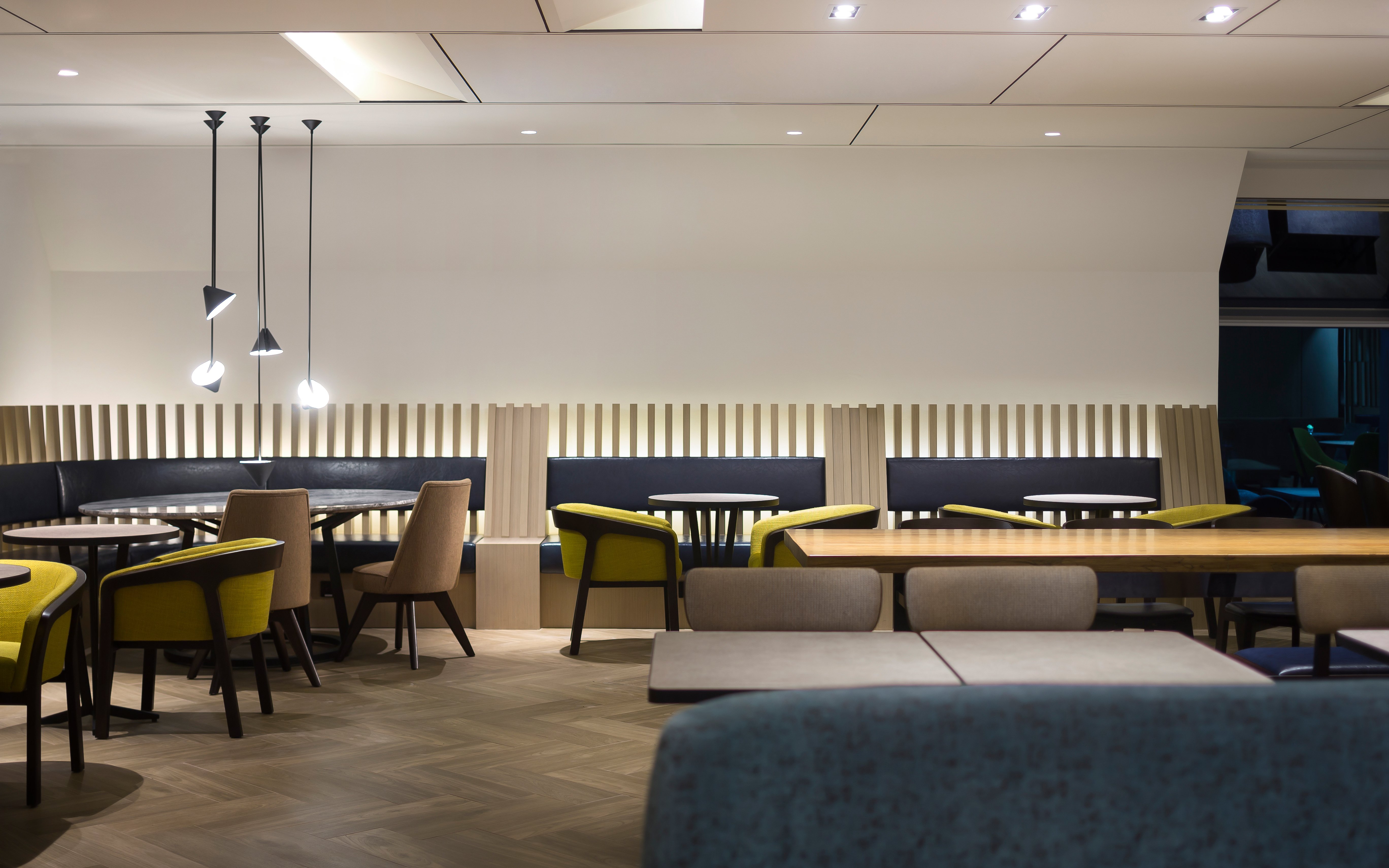 Plaza Premium Lounge seating area with modern decor, Zone A, Taipei, Taiwan.