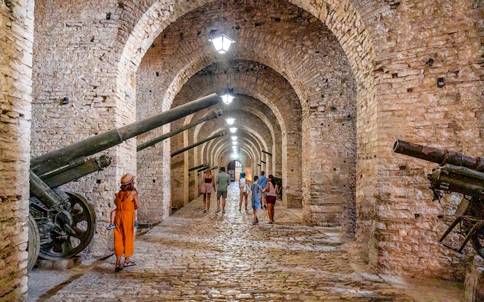 Interiors with cannons in the Ottoman castle of Gjirokaster, Albania.