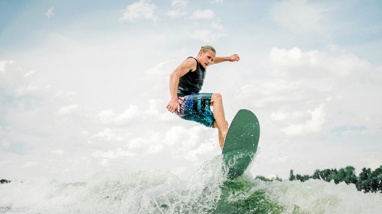 Wakeboarding on waves in Dubai.